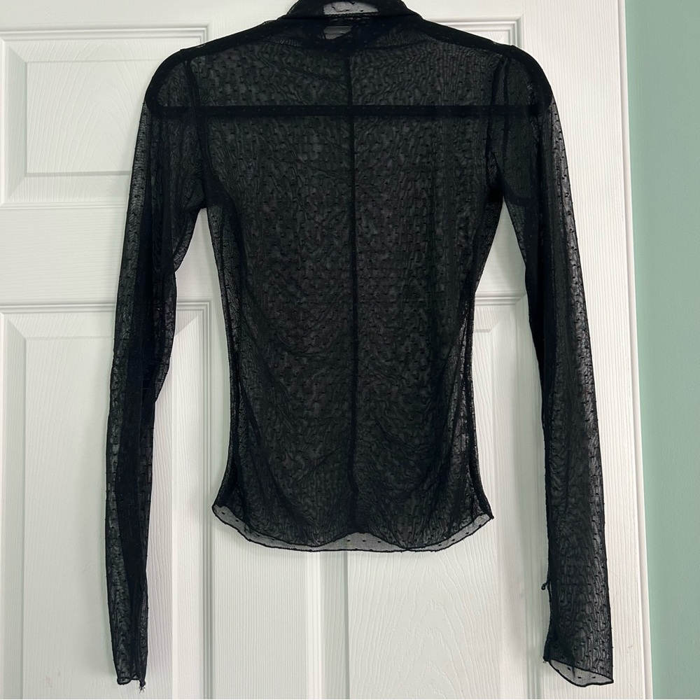 Free People Black Sheer Long Sleeve Mock Neck with Thumb Holes